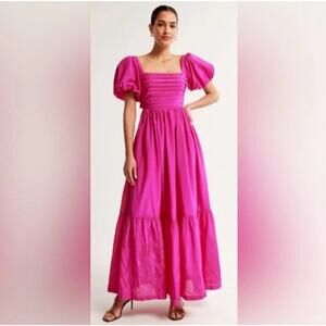 Abercrombie & Fitch Emerson Drama Dress Bow Back Pink Puff Sleeve Sz Medium NWT